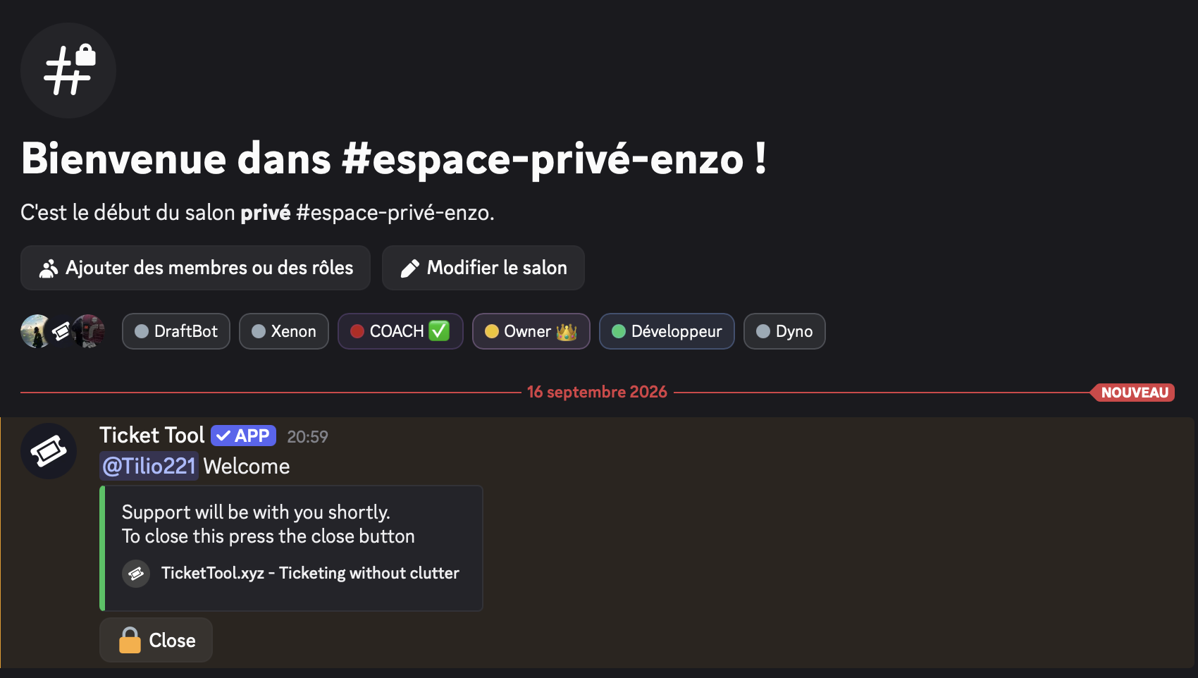 Salon privé Discord dédié