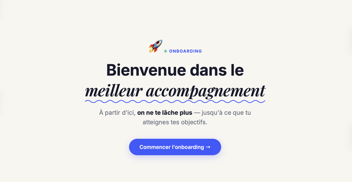 Page d'onboarding de l'accompagnement