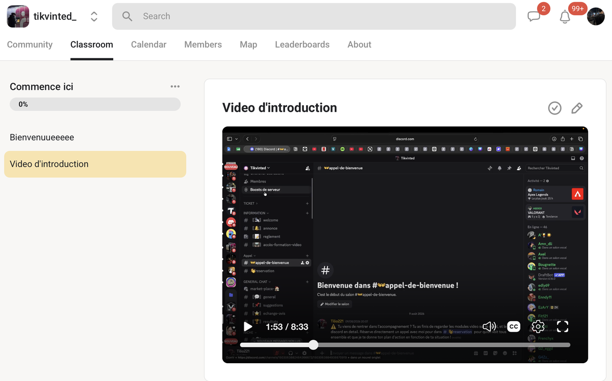 Premier module vidéo sur Skool