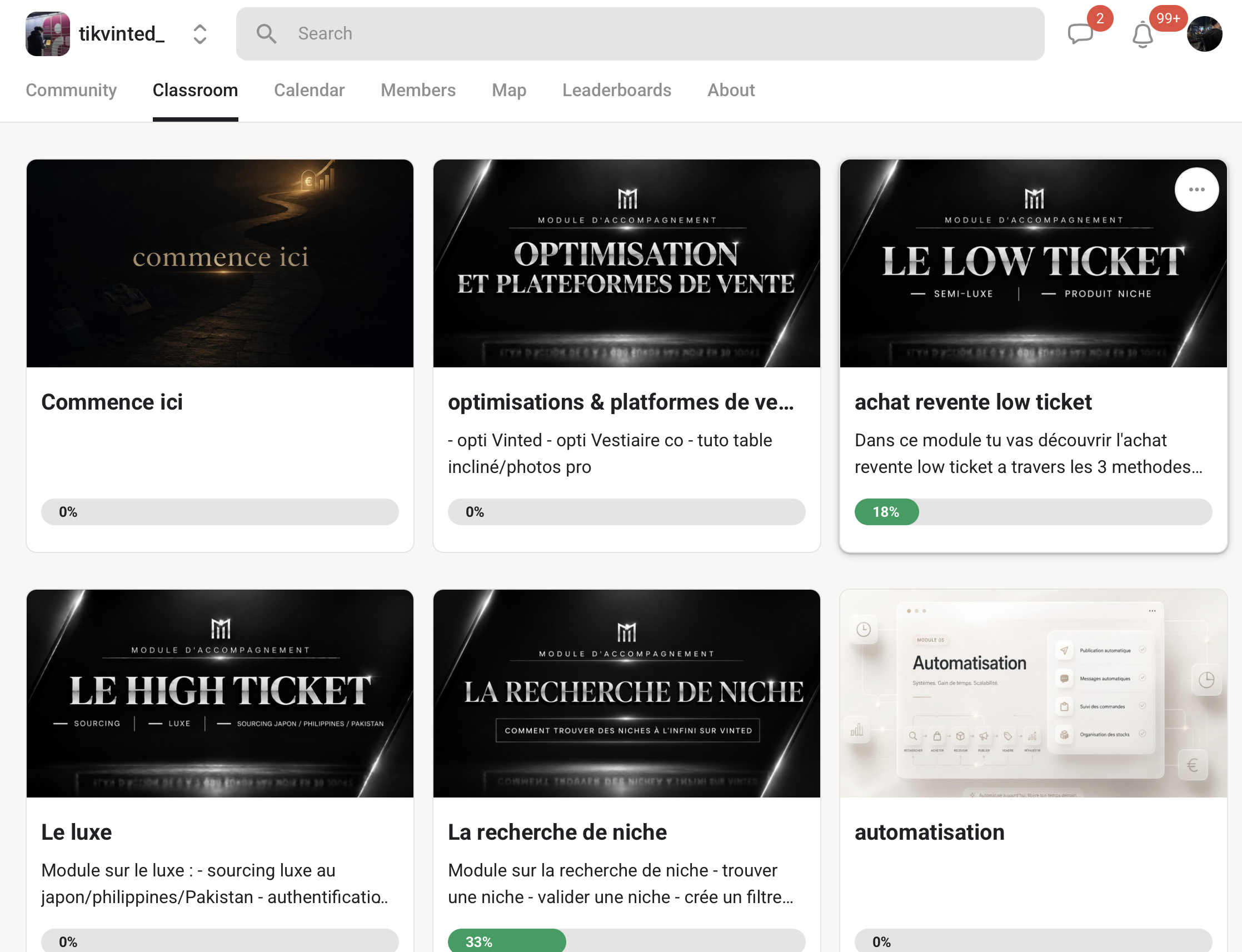 Modules vidéo sur la plateforme Skool